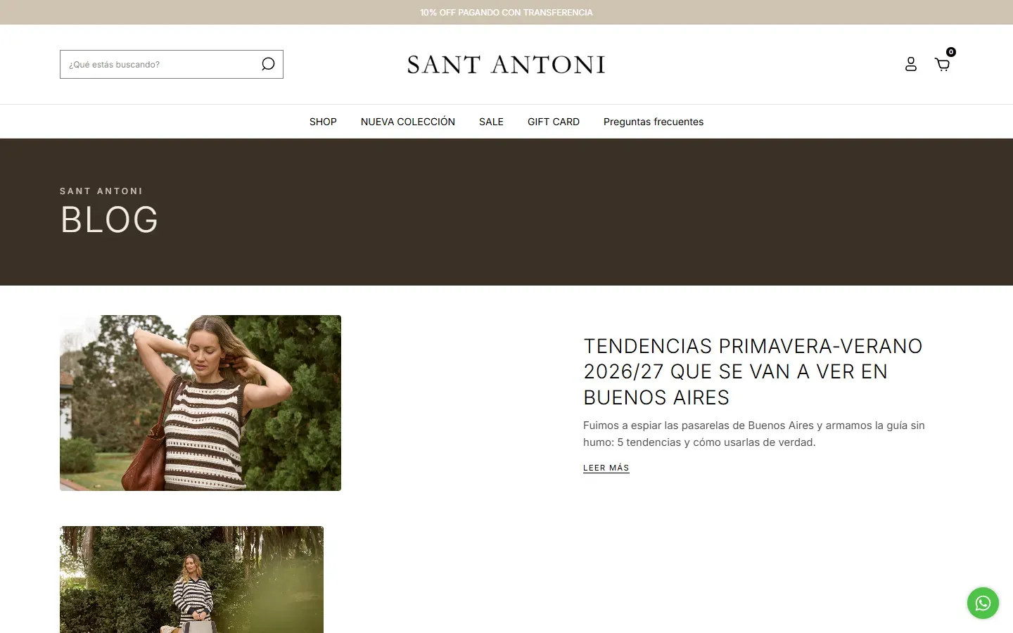 El blog, con productos adentro de las notas