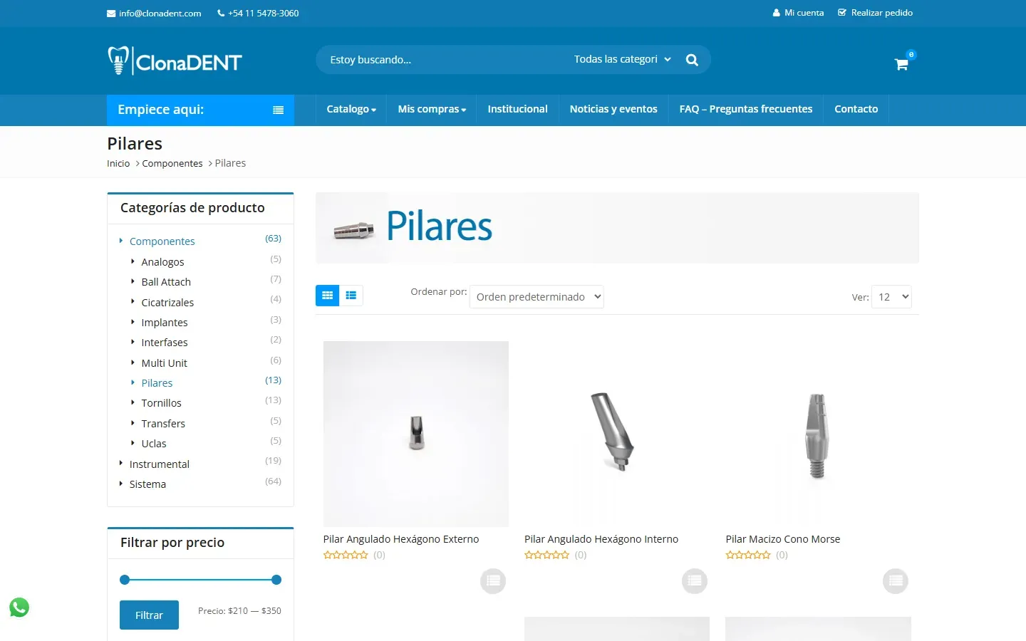 La categoría de pilares, con filtros